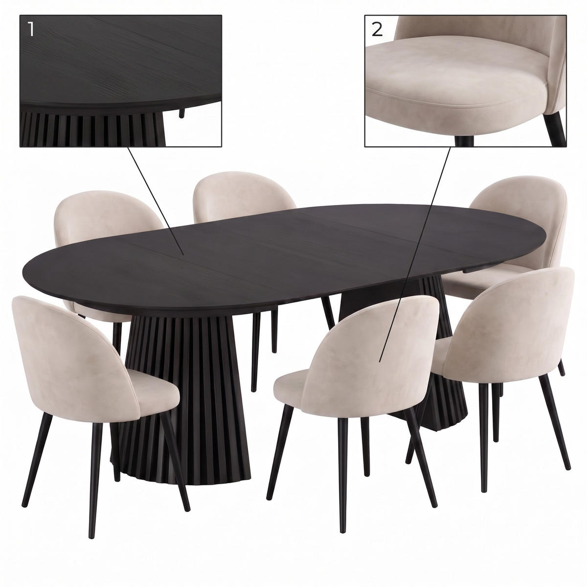 MATGRUPP Tokyo för 6 personer 120 x 120 x 75 cm – svart - Beige/Svart, Trä/Träbaserade material (120/75/120cm) - ebuy24