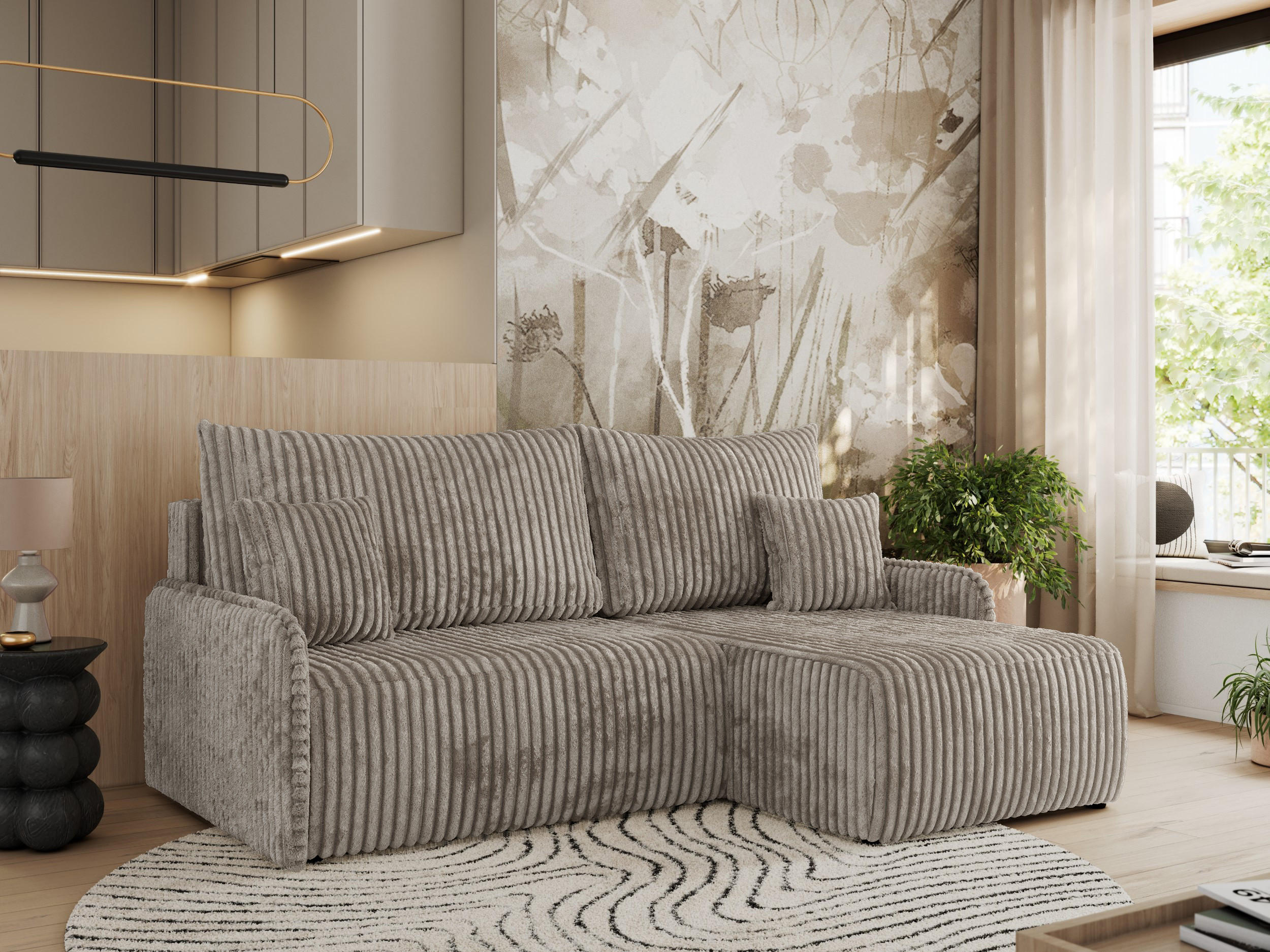 ECKSCHLAFSOFA ARPA L Hellbraun Cord - rechts - Hellbraun/Schwarz, Kunststoff/Textil (150/198cm) - MKS