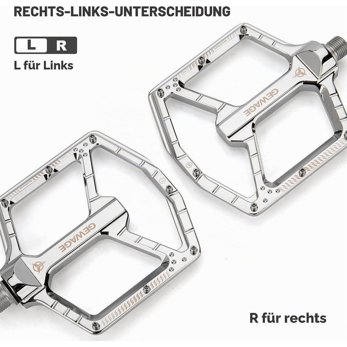 FAHRRADPEDALE CNC-Aluminium ultraflach mit 14 Anti-Rutsch-Pins Silver - Silberfarben, Metall (11/1.5/12cm)