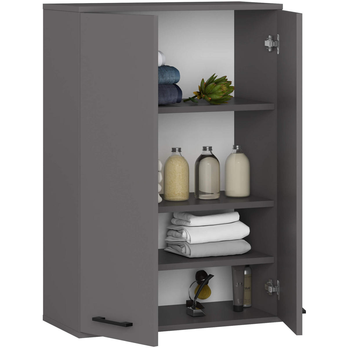 HÄNGESCHRANK Graphitgrau 64x94x30 cm - Silberfarben/Graphitfarben, Holzwerkstoff/Kunststoff (64/94/30cm) - Akord