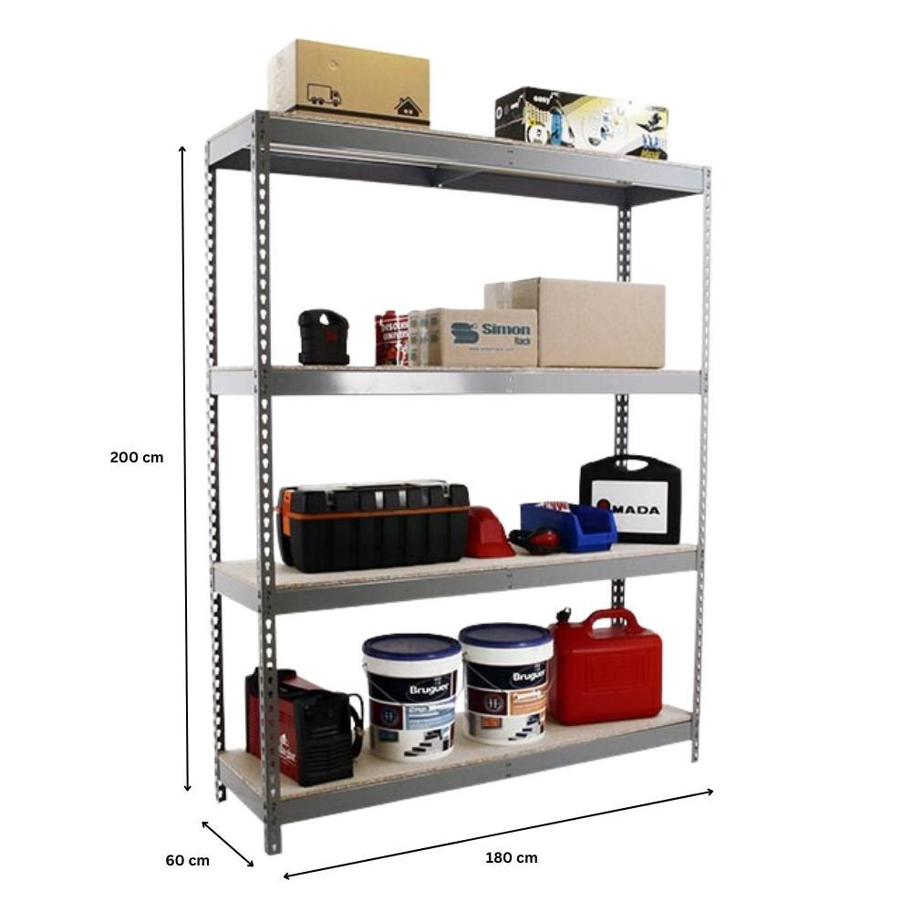 SCHWERLASTREGAL Wood Beast Four HxBxT 200 x 180 x 60 cm 4 Ebenen Fachlast 600 kg Grau - Grau, Metall (180/200/60cm) - PROREGAL