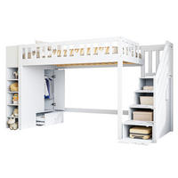 HOCHBETT 90/200 cm mit Stauraumleiter, Regalen, klappbarem Stauschrank und herzförmigem Geländer, Weiß - Weiß, Holzwerkstoff (90/200cm) - Redom