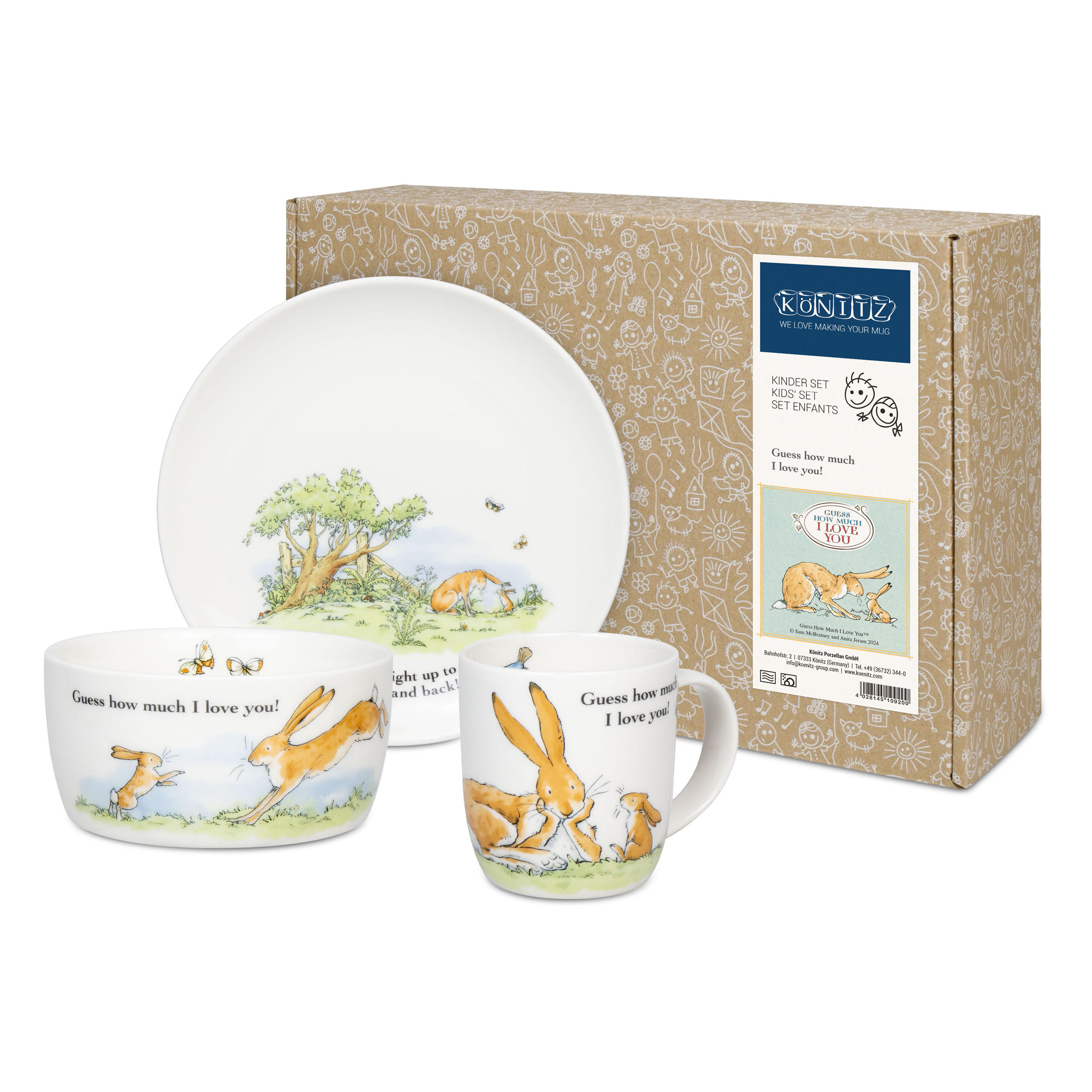KINDERSET 3-tlg. Guess how much i, Teller, Tasse, Schale - Naturfarben, Keramik (19.1/19.1/2.4cm) - Könitz