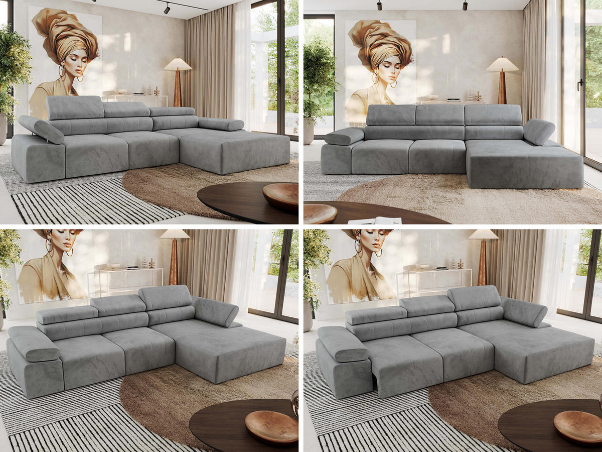 ECKSOFA RILASSO L Hellgrau Velvet - rechts - Hellgrau/Schwarz, Kunststoff/Textil (174/296cm) - MKS