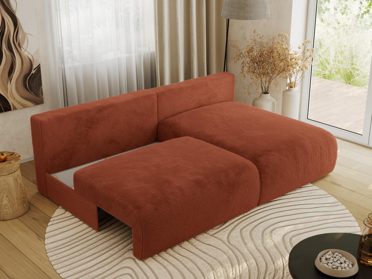 ECKSCHLAFSOFA VIVO L Orange Plüsch - rechts - Schwarz/Orange, Kunststoff/Textil (150/223cm) - MKS