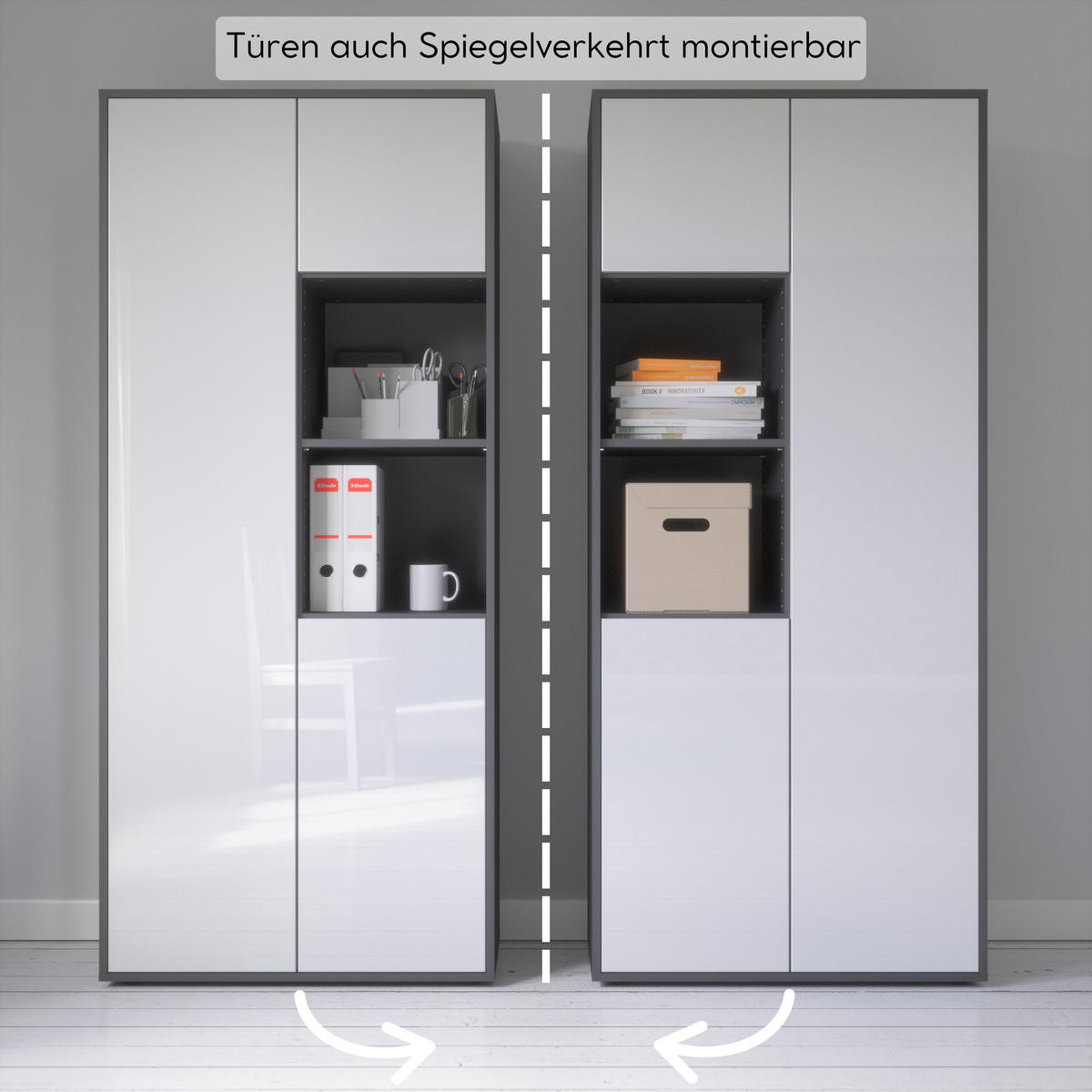 AKTENSCHRANK Amira T20 Weiß Hochglanz 180/80/40 cm - Weiß Hochglanz, Holzwerkstoff (80/180/40cm) - SIMPLYFURN