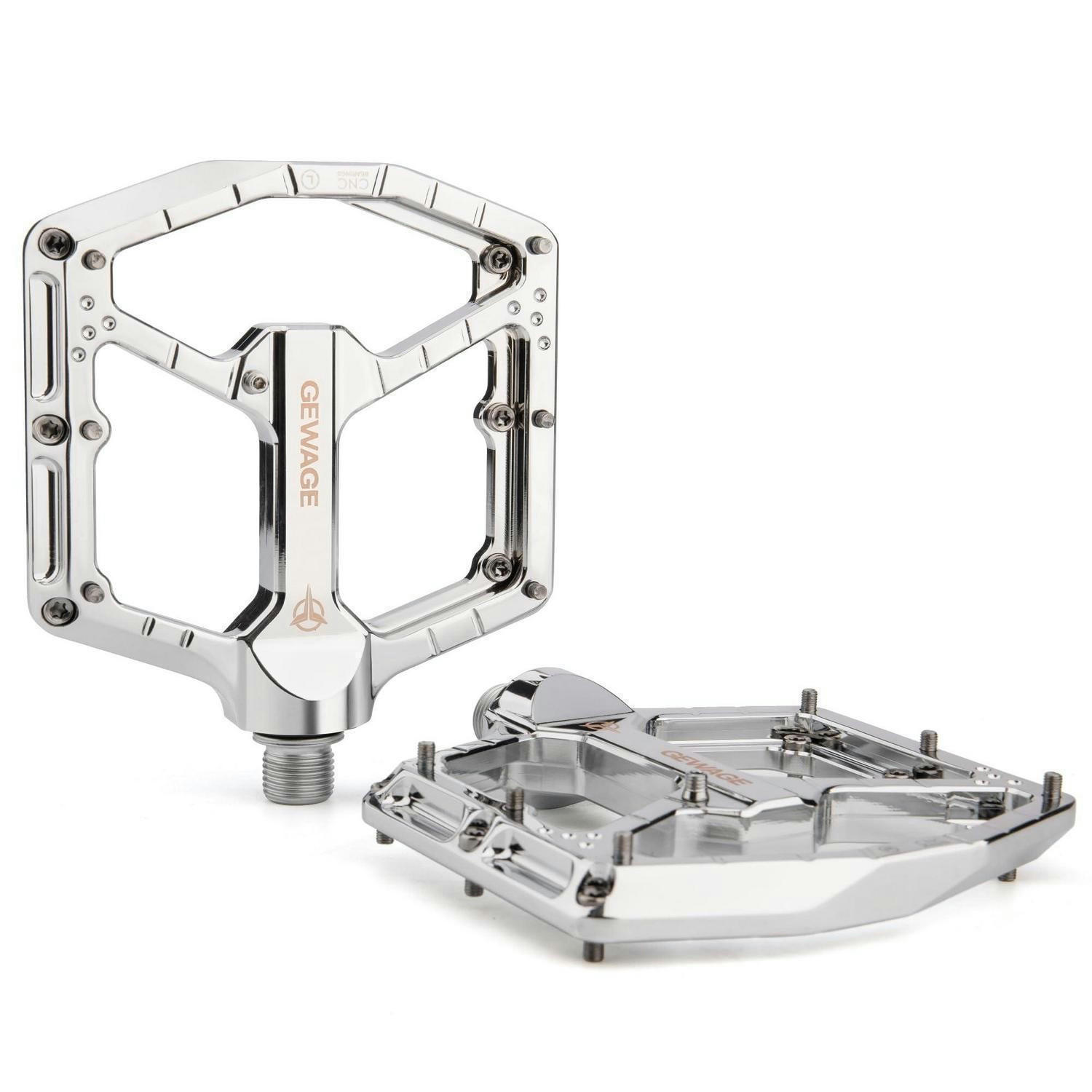 MTB Pedale CNC Aluminium 3-Fach-Lagersystem ultraflaches Design 14 Pins Silver - Silberfarben, Metall (10.4/1.5/11cm)