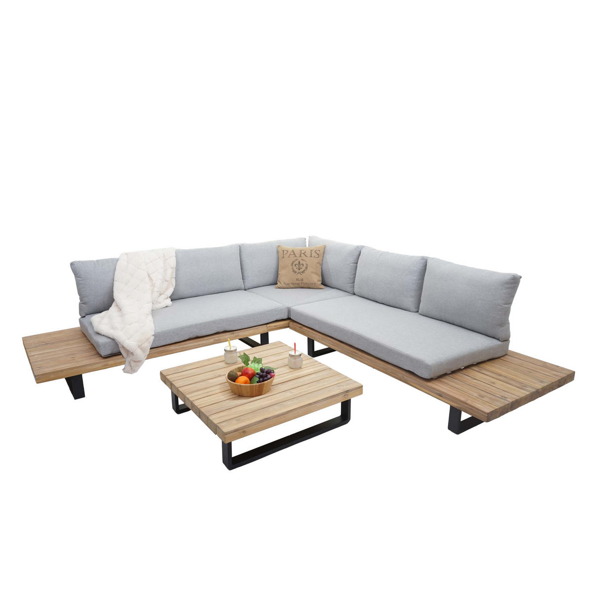 GARTEN-GARNITUR Schwarz, Braun, Hellgrau - Hellgrau/Schwarz, Holz - MCW