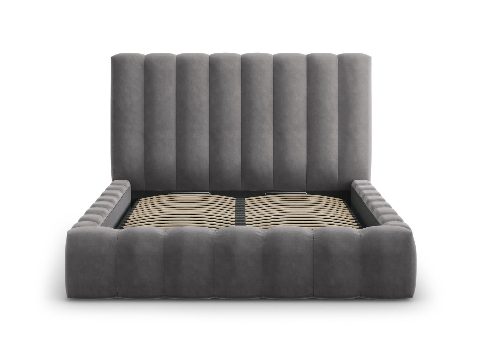 BETT mit Bettkasten und Kopfteil Kelp aus Samt grau 200x200cm - Grau, Textil (200/200cm) - Micadoni