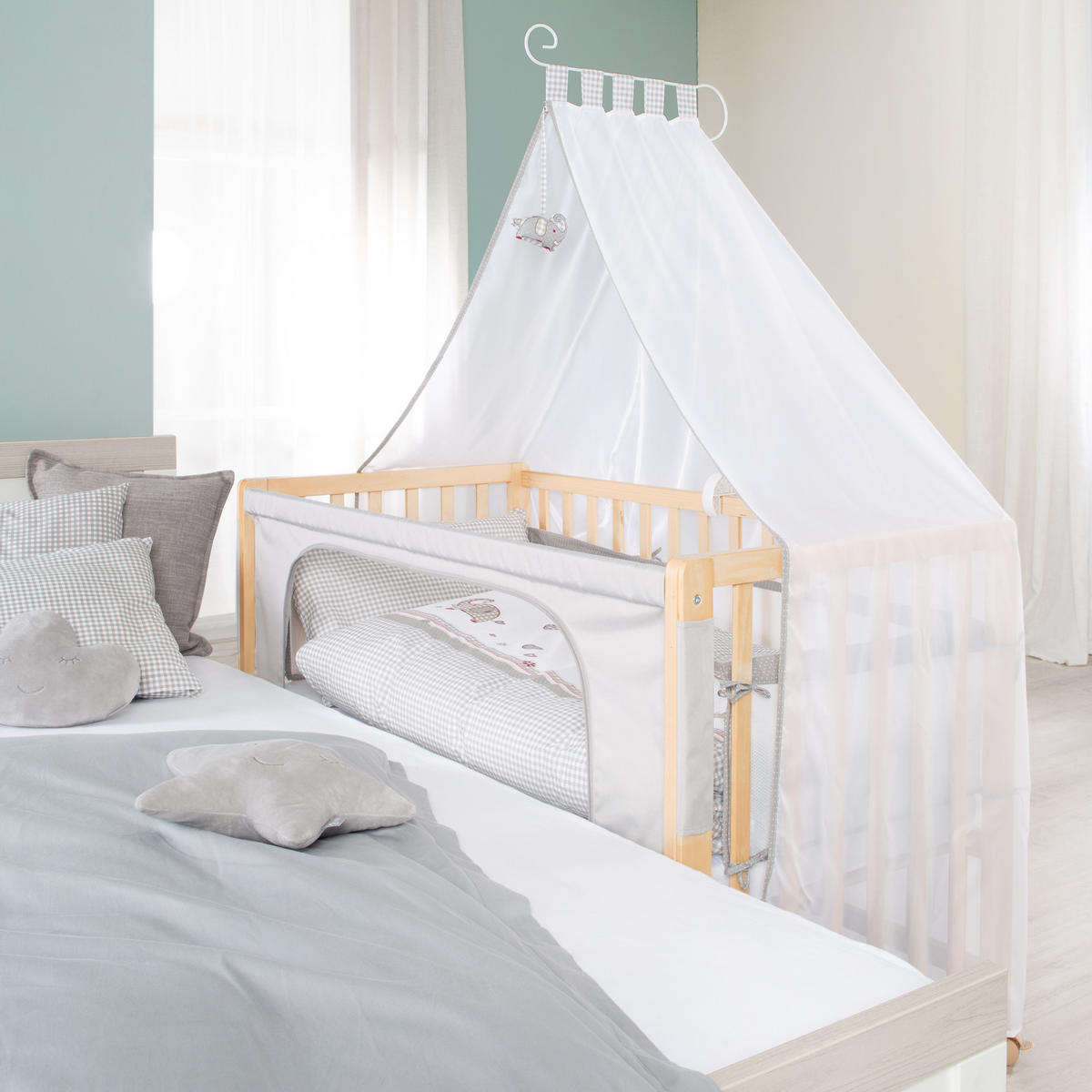 BABYBETT Jumbo twins grau 4er-Set 60 x 120 cm - Naturfarben, Holzwerkstoff (60/120cm) - Roba
