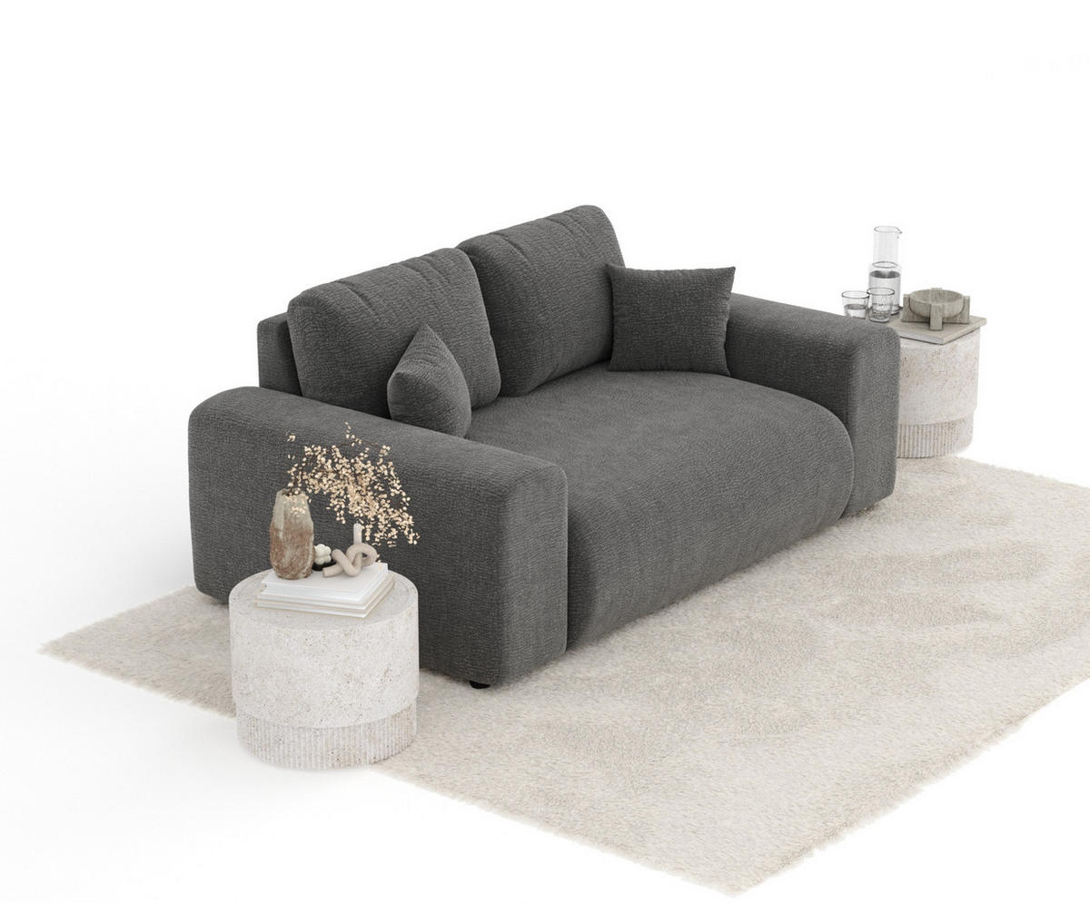2-SITZER-SOFA Zanzibar Grau Chenille - Schwarz/Grau, Holz/Holzwerkstoff (178/79/108cm) - Maison de Reve
