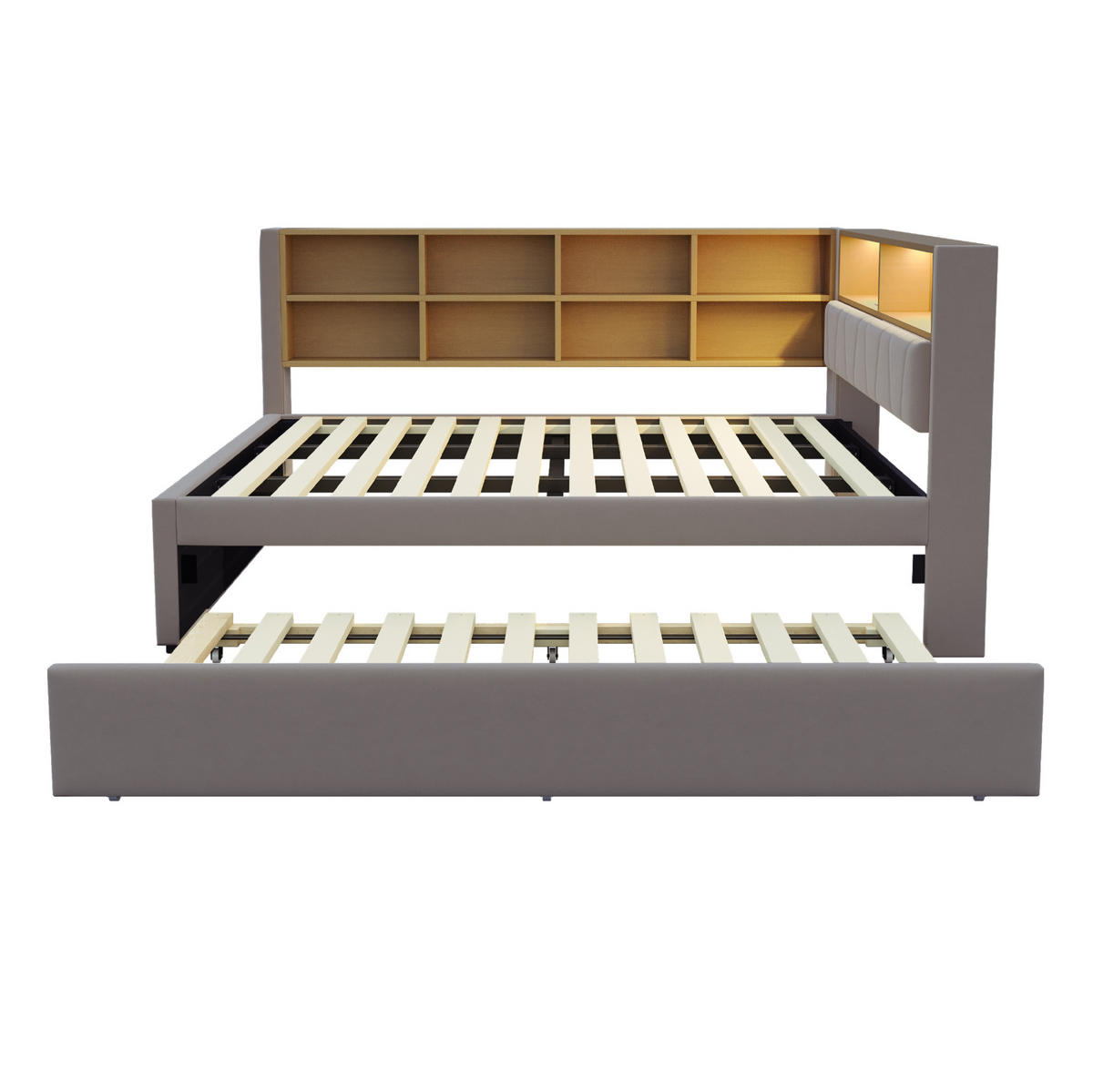 SCHLAFSOFA aus Flanell 140/200 cm mit 90/190 cm Ausziehbett, LED, USB-C und Stauraum, Dunkelgrau - Dunkelgrau, Textil (213/98/153cm) - Redom