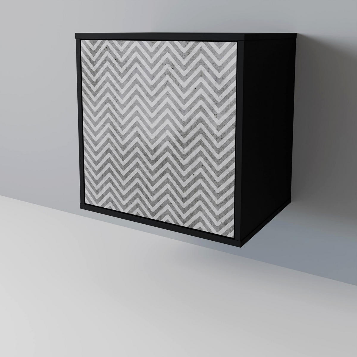 SIDEBOARD CONCRETE ZIG ZAG, Schwarz, 57,5x42x75,5 cm, Goldfarbene Metallfüße - Goldfarben/Multicolor, Holzwerkstoff/Metall (57.5/75.5/42cm) - SpaceRebels