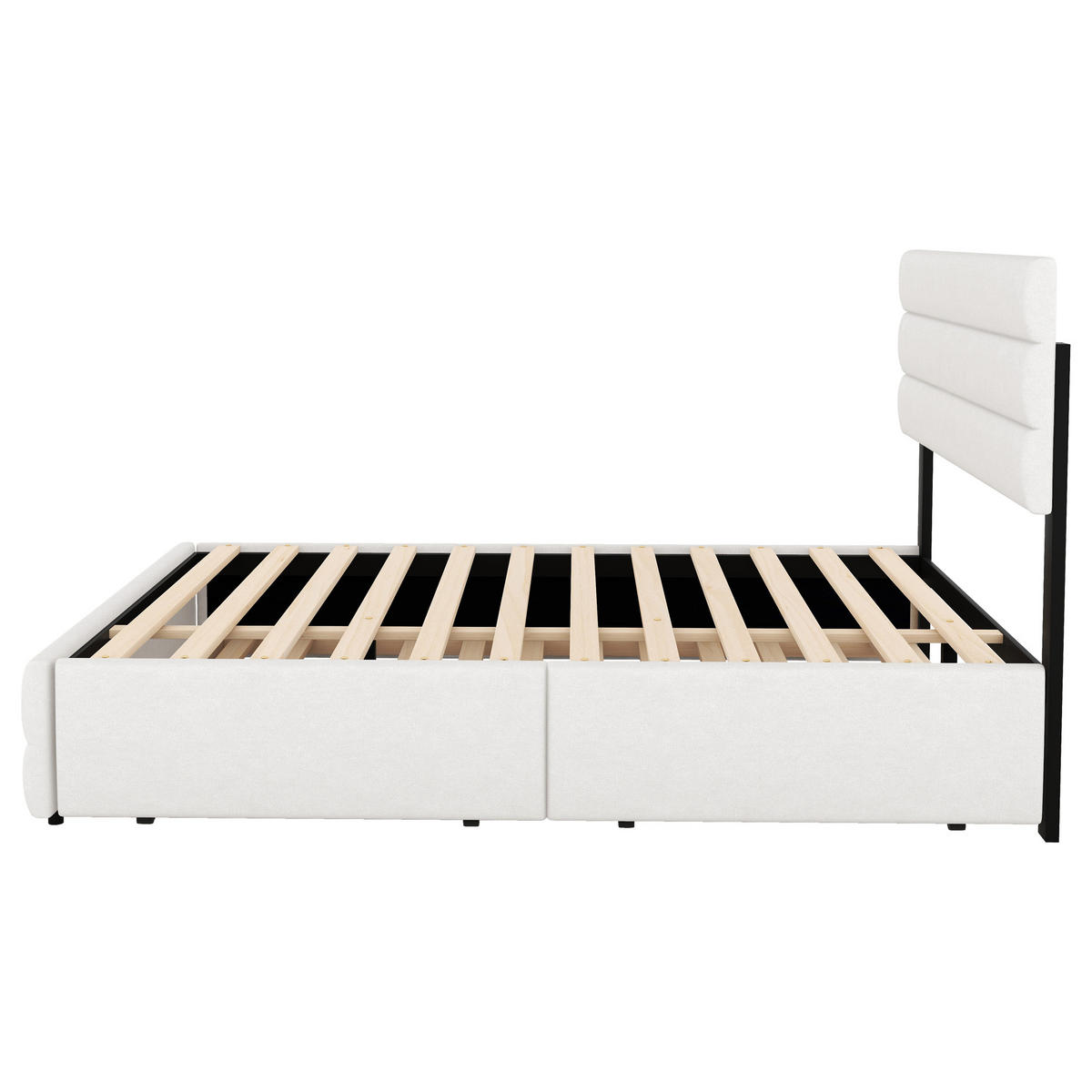 POLSTERBETT 140/200 cm Beige mit Unterbett und Schubladen - Beige, Textil (140/200cm) - OKWISH