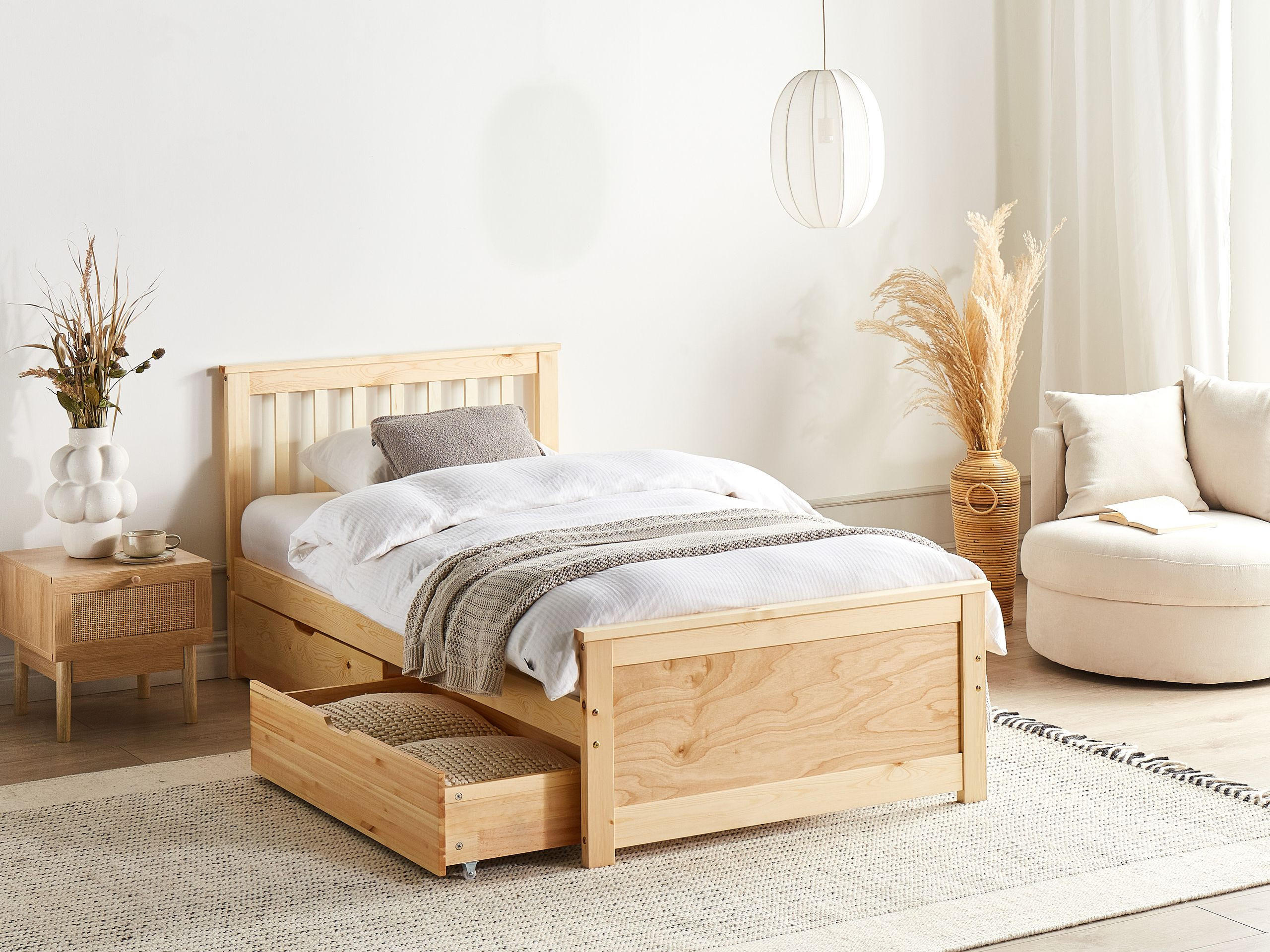 BETT mit Schubladen 90x200 cm Heller Holzfarbton Olendon - Hellbraun, Holz (90/200cm) - Beliani