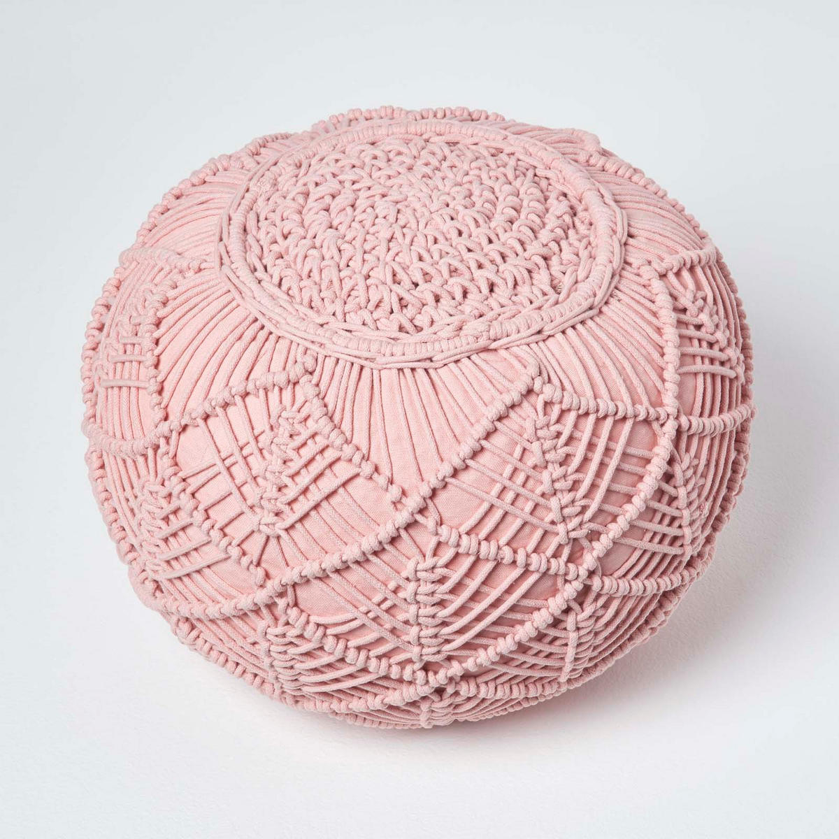 POUF rosa im Makramee-Stil, 40/40/35 cm - Rosa, Textil (40/35/40cm) - Homescapes