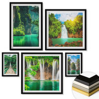 WANDBILDER 5er-Set - 50x50 cm & 20x30 cm & 40x60 cm Schwarzer Rahmen - See, Berge, Boote, Ferienhaus - Schwarz, Kunststoff (40/60cm) - ArtPrintCave