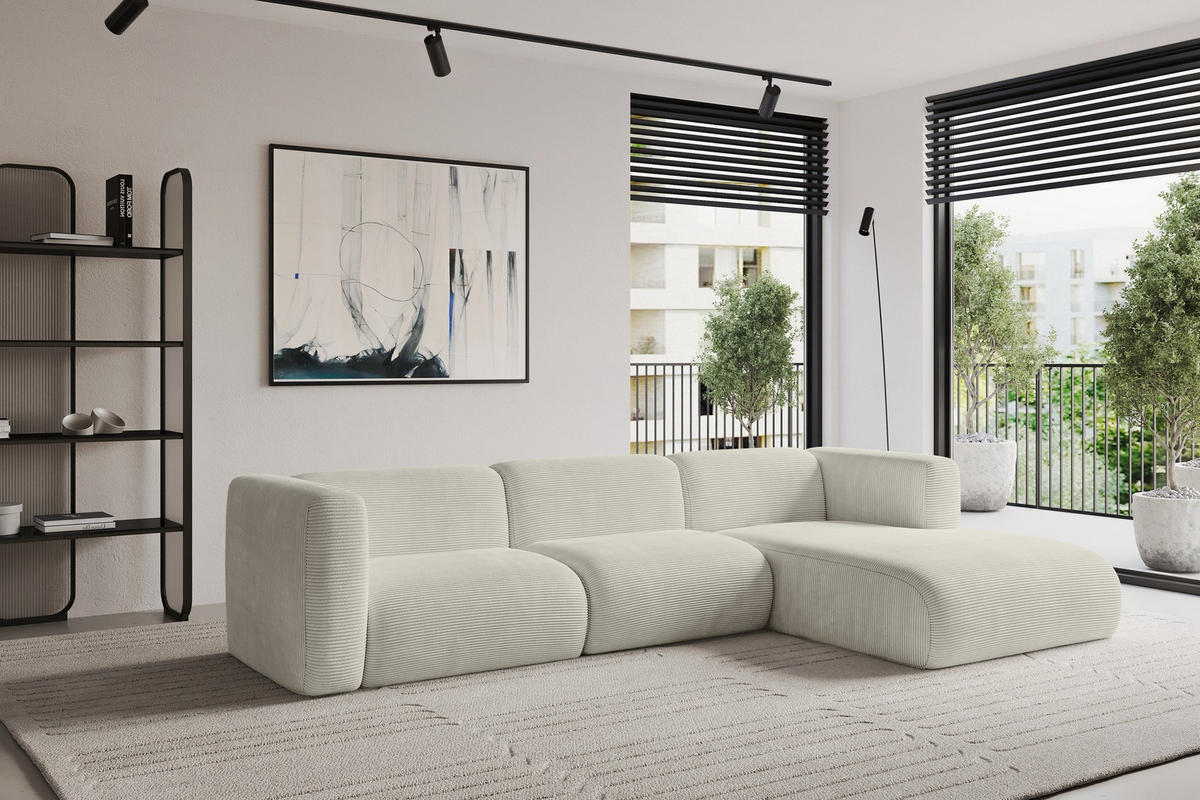 ECKSOFA Ottomane Rechts MIRA-L2 318x179x89 Creme Cord - Ecru/Creme, Holzwerkstoff/Kunststoff (318/179cm) - ALTDECOR