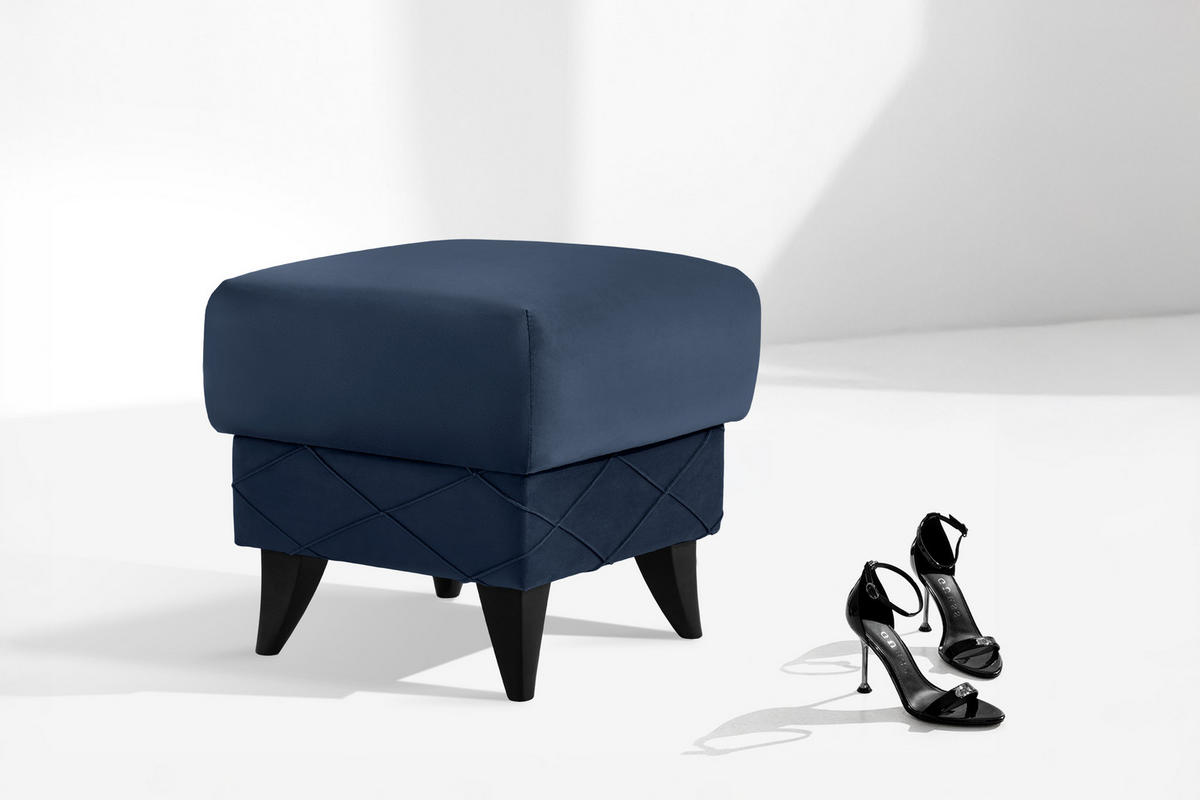 HOCKER GUSTAVO III Fußstütze, Velours, Dunkelblau - Dunkelblau, Holz/Holzwerkstoff (53/49/53cm) - KONSIMO®