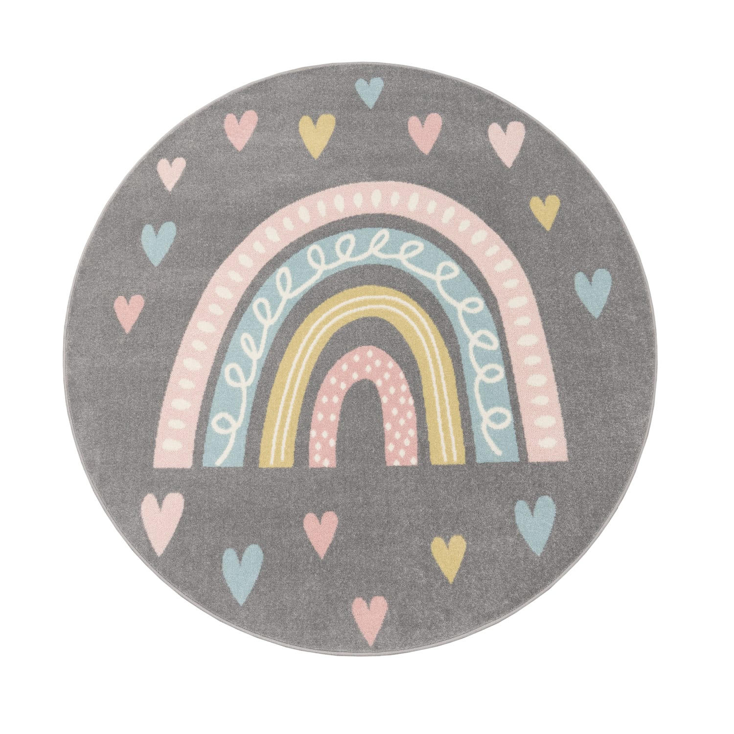 KINDERTEPPICH Regenbogen Kinderzimmer schmutzabweisend Grau Rund 120D - Grau, Textil (120/120cm) - KADIMA DESIGN