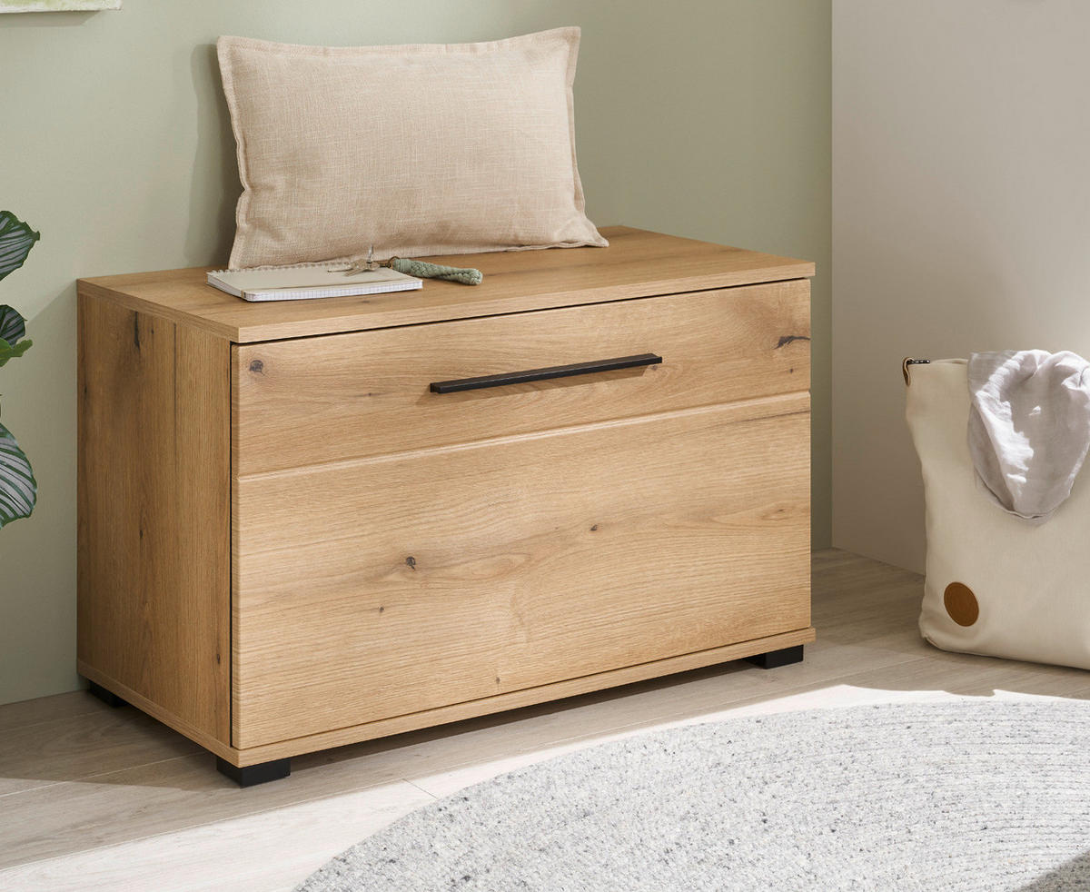 GARDEROBENBANK Evoke Eiche 80 cm, Sitzbank mit Stauraum - Eichefarben/Schwarz, Holzwerkstoff/Kunststoff (80/50/40cm) - Furn.Design