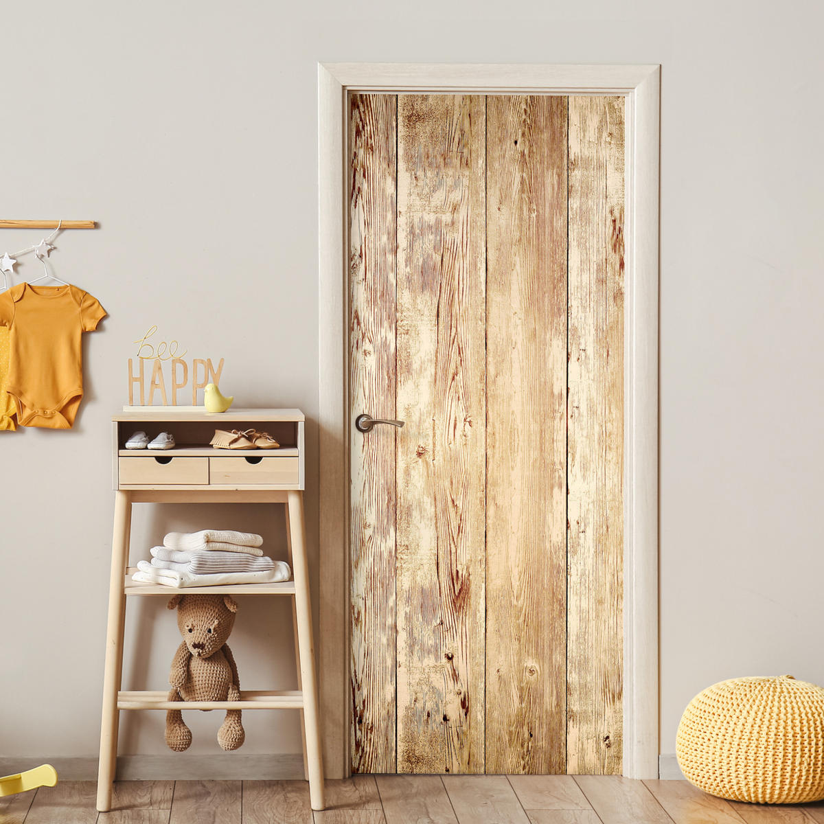 TÜRAUFKLEBER Selbstklebend - Holz - Vintage - Regal - Eiche 90x205 cm - Türtapete - Honigeiche, Kunststoff (90/0.1cm) - MuchoWow