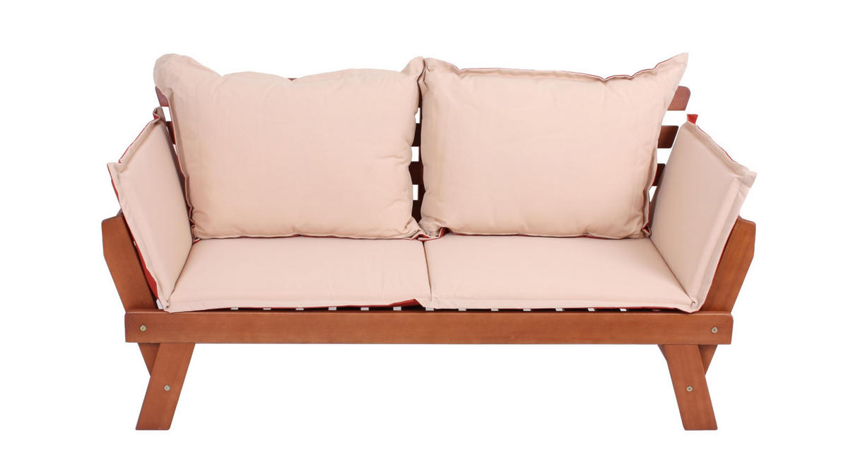 GARTENBANK Odense umklappbare Armlehnen Terrassenbank - Braun, Holz (72/75/195cm) - DELUKE