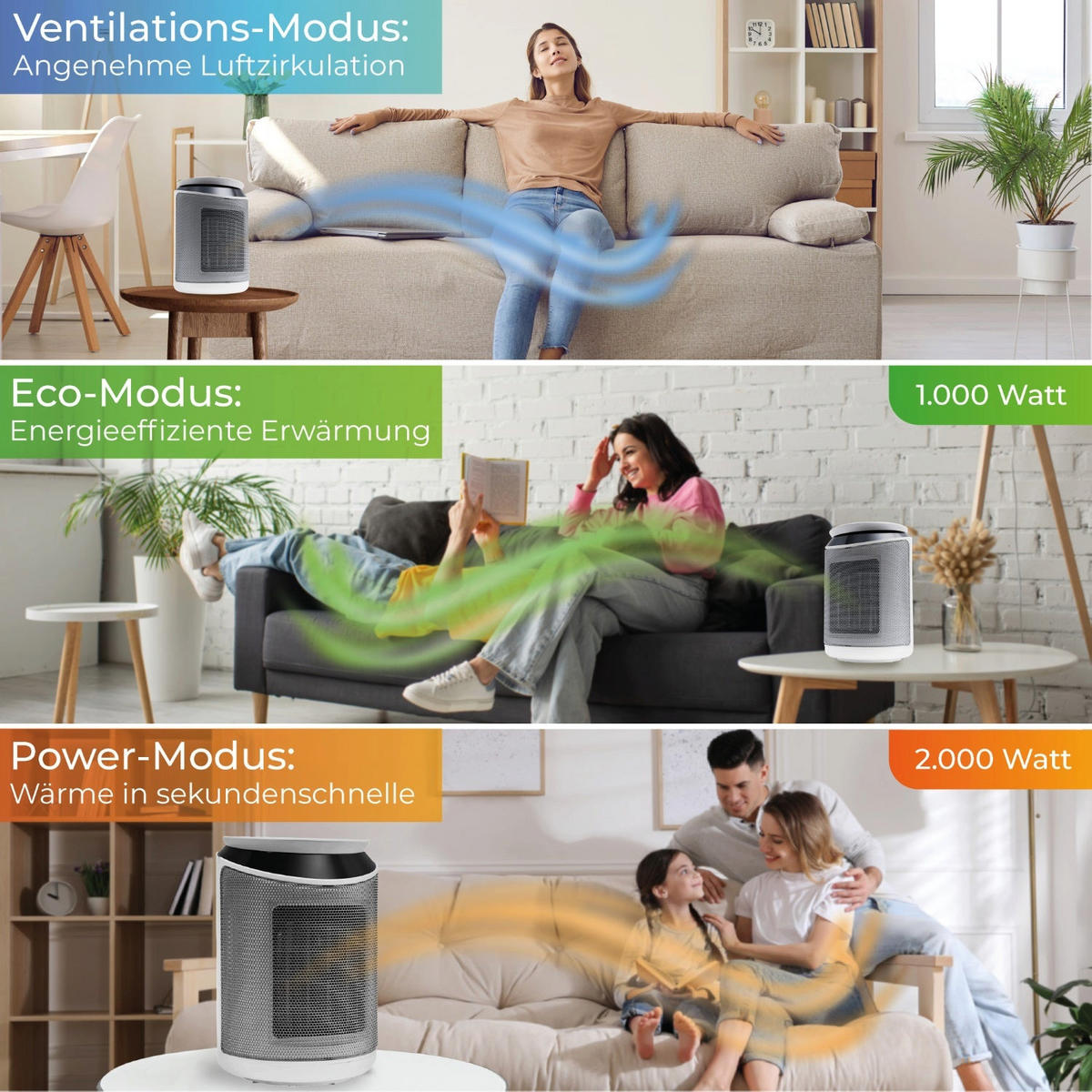 HEIZLÜFTER 2000 Watt Weiss Keramik - Weiß, Kunststoff (17/29.5/17cm) - KLAMER