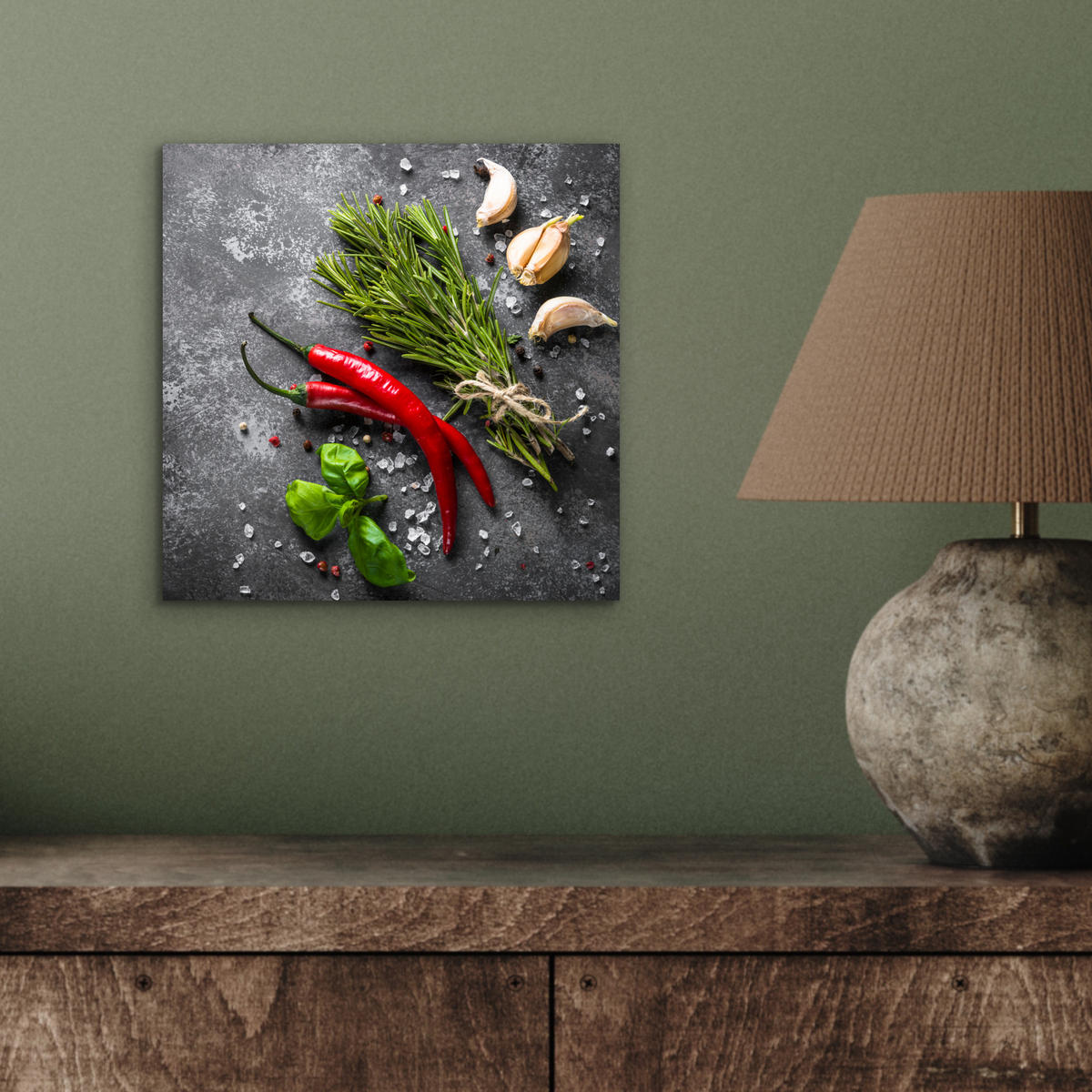 METALLBILD Pfeffer - Kräuter - Gewürze - Beton 20x20 cm - Dunkelgrau, Metall (20/20cm) - MuchoWow