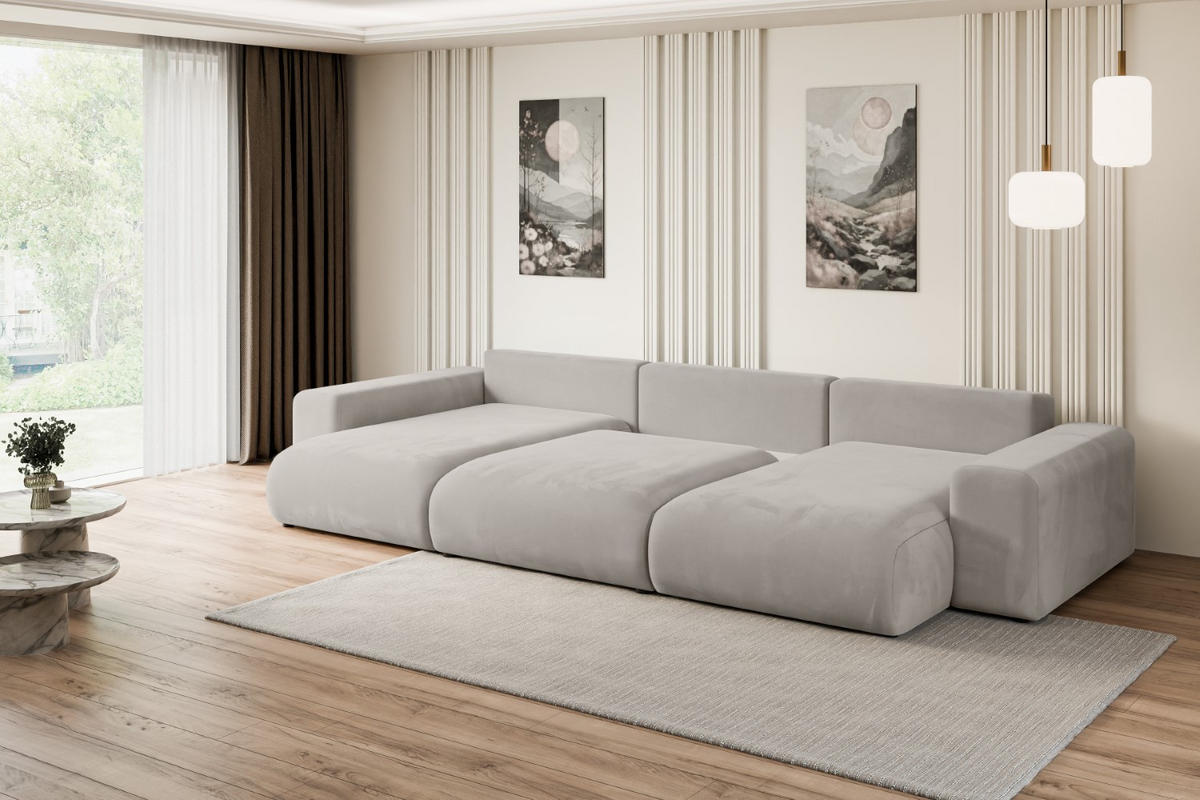 WOHNLANDSCHAFT mit Schlaffunktion und Bettkasten ESKAR-U -352x165x84cm Hellbraun Velours - Hellbraun/Schwarz, Holzwerkstoff/Kunststoff (352/84/165cm) - ALTDECOR