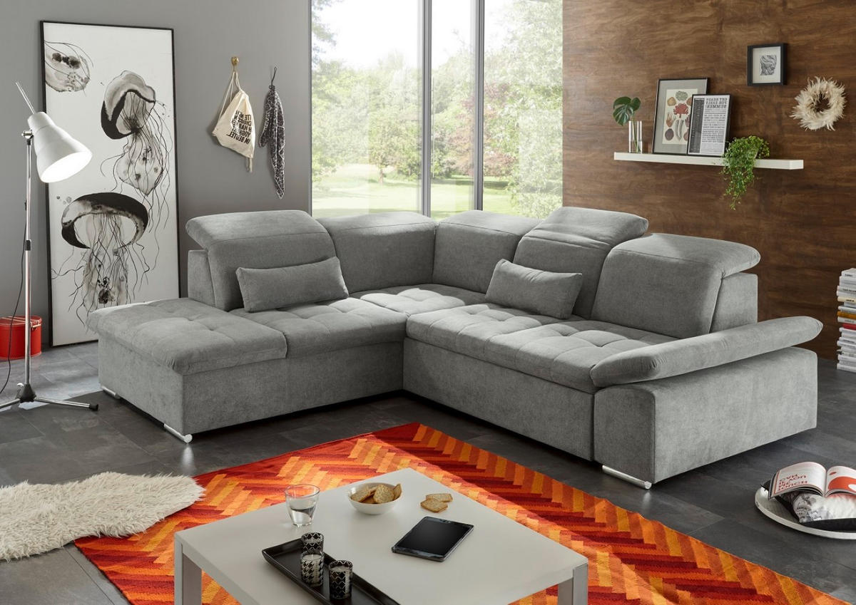 ECKSOFA mit Schlaffunktion mit Bettkasten und verstellbaren Kopf- und Rückenlehnen - Chromfarben/Schlammfarben, Textil (276/240cm) - ed exciting design