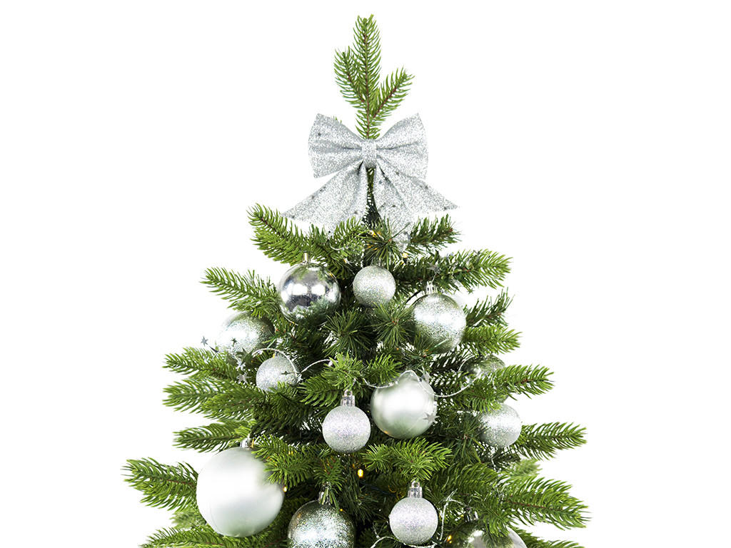 WEIHNACHTSBAUM künstlicher 60 cm mit LED-Beleuchtung, GOLDWEIHNACHTEN II, mit 34 Weihnachtsbaumschmuck, Pflanztopf mit Jutesack - Silberfarben/Grün, Kunststoff/Stein (40/60cm) - LAALU