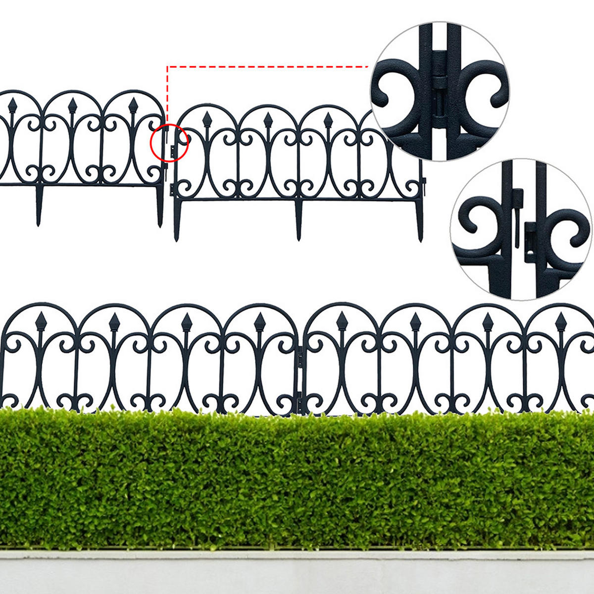 GARTENZAUN 6er-Set aus Kunststoff in schwarz Europäischer dekorativ rost und UV-beständig ohne Werkzeug je 60 x 33 cm - Schwarz, Kunststoff (4/33/60cm) - Livingandhome