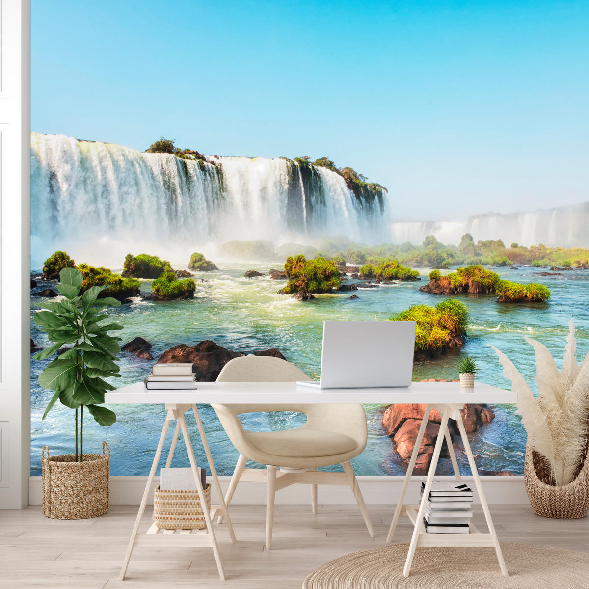 FOTOTAPETE für Schlafzimmer Wasserfall Felsen Natur Landschaft 200x140 - Beige/Orange, Papier (200/140cm) - Muralo