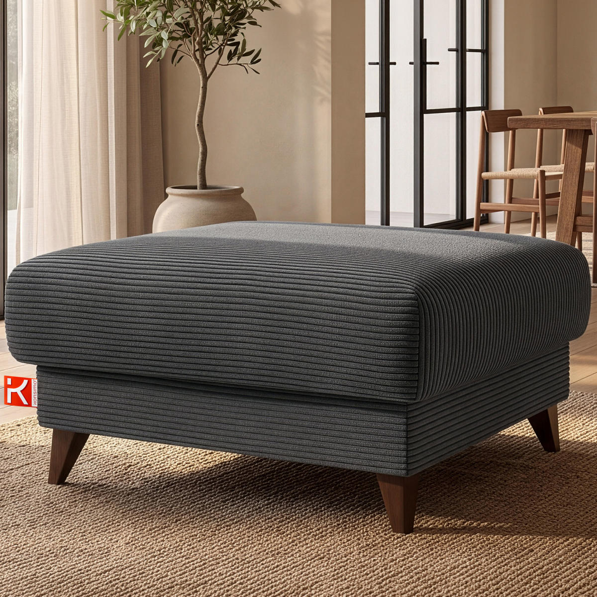 HOCKER GUSTAVO II, Dunkelgrau - Dunkelgrau/Braun, Holz/Holzwerkstoff (92/49/92cm) - KONSIMO®