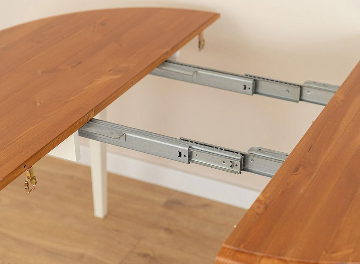 ESSTISCH Belluno Elegante Kiefer weiß (RAL9010) lackiert / Kiefer gebeizt, Eichefarben 110-210 / 110 / 74,5cm - Eichefarben/Weiß, Holz (110/210/75cm) - Feldmann-Wohnen