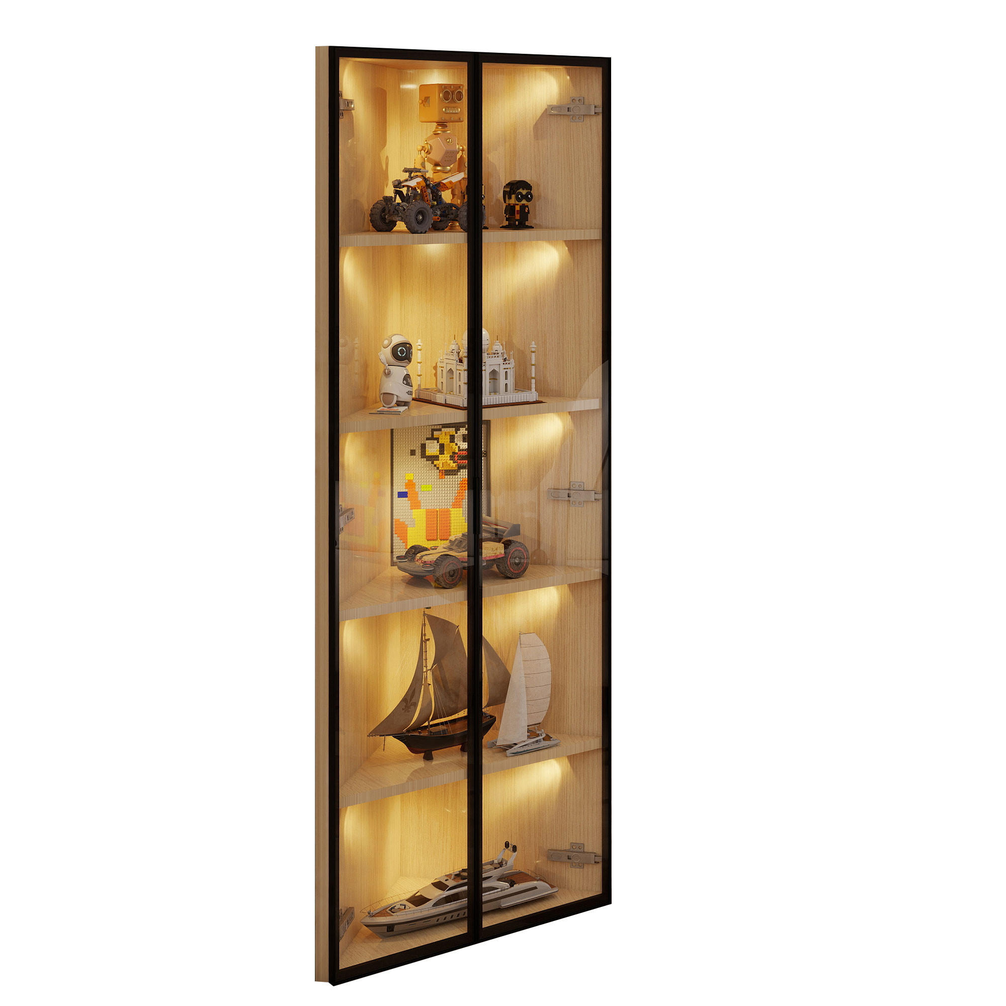 FLIEKS VITRÍNA 62cm Dub Sklo LED Rohová Moderní