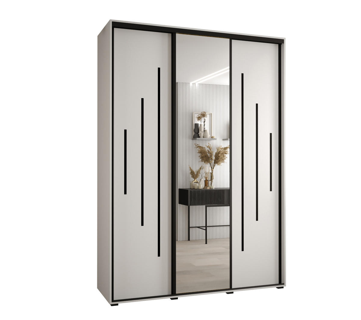 SCHWEBETÜRENSCHRANK 235,2/180/60 3-türig - Schwarz/Weiß, Holz/Metall (180/235/60cm) - Abiks Möbel