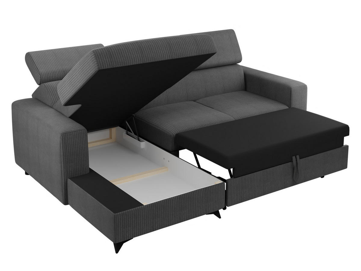 ECKSOFA Milano Premium Cord, Seite: Rechts 2R+LC - Schwarz/Grün, Holz/Textil (236/172cm) - MIRJAN24