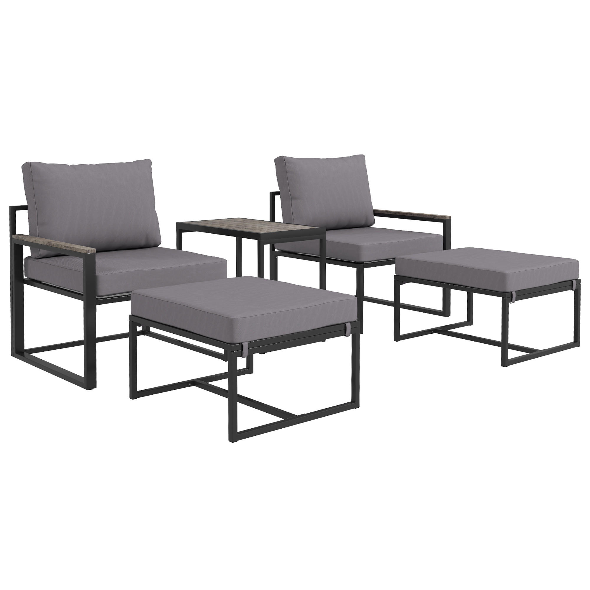 GARTENMÖBEL-SET 2 Personen - Grau, Metall - Outsunny