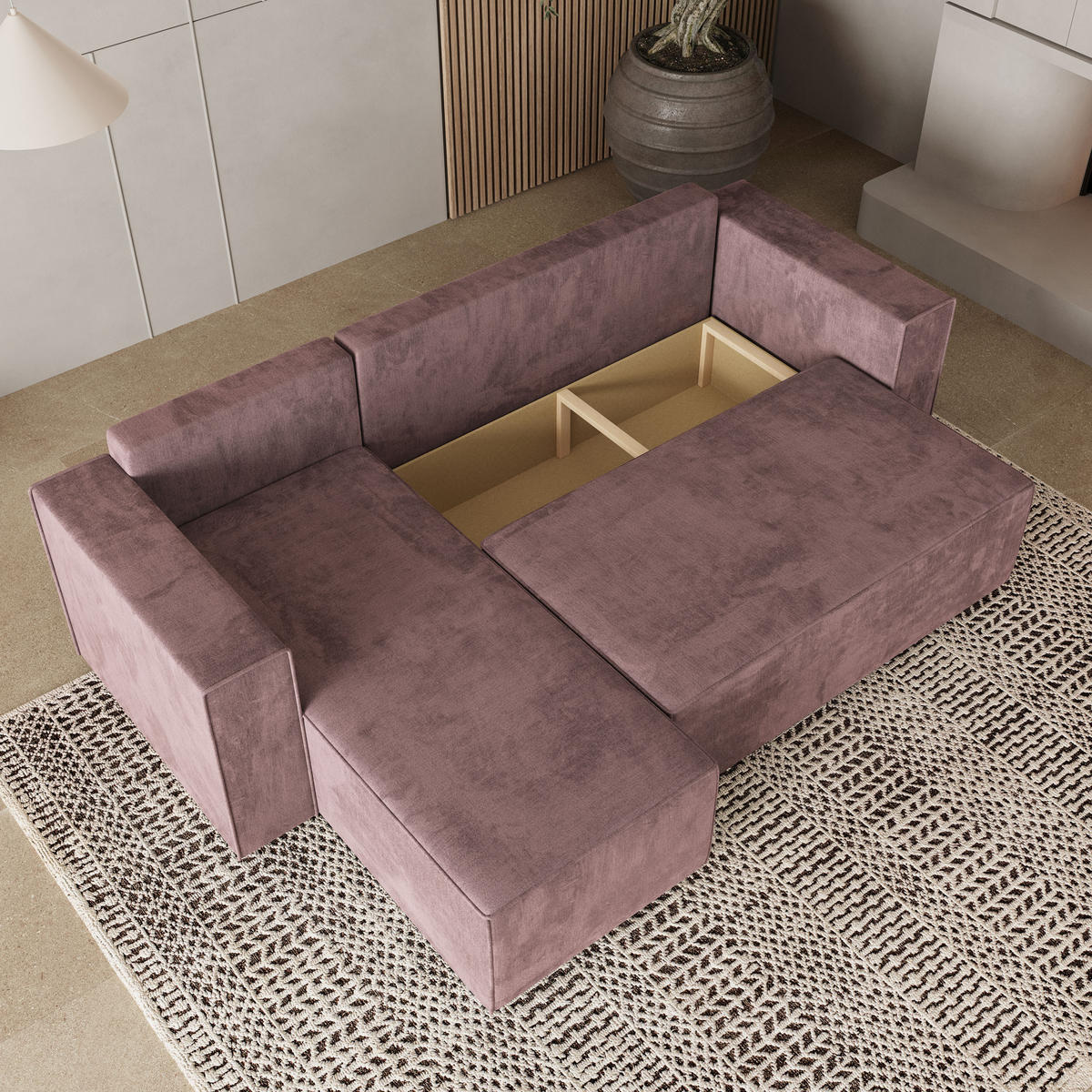 ROHOVÁ SEDAČKA RAVELO šeříková - šedá/šeříková, dřevo/textil (240/140cm) - MASSENO