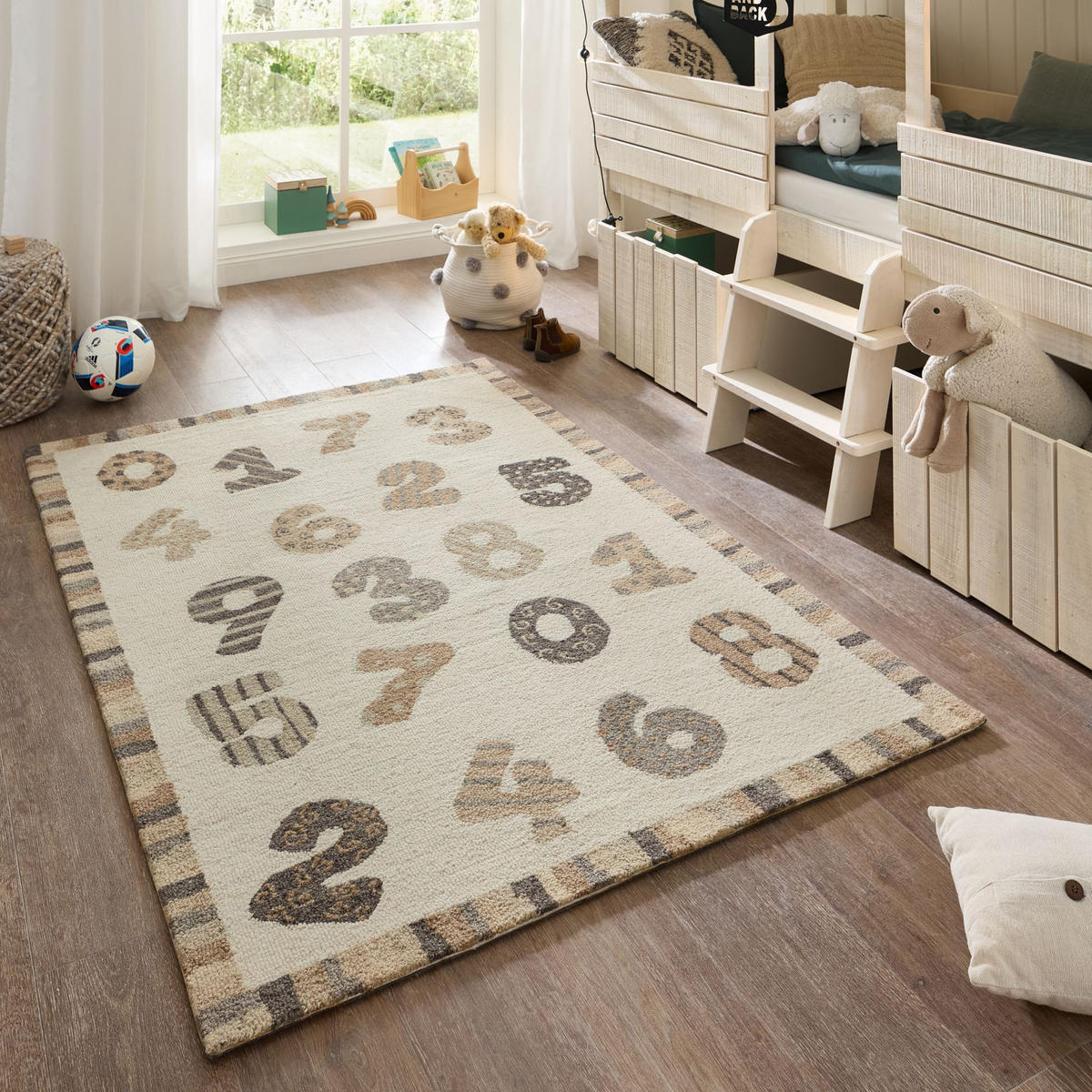 HANDTUFTTEPPICH Natur Kids - Kinderteppich mit Zahlendesign 120 x 180 cm - Weiß, Textil (120/180cm) - Natur Pur