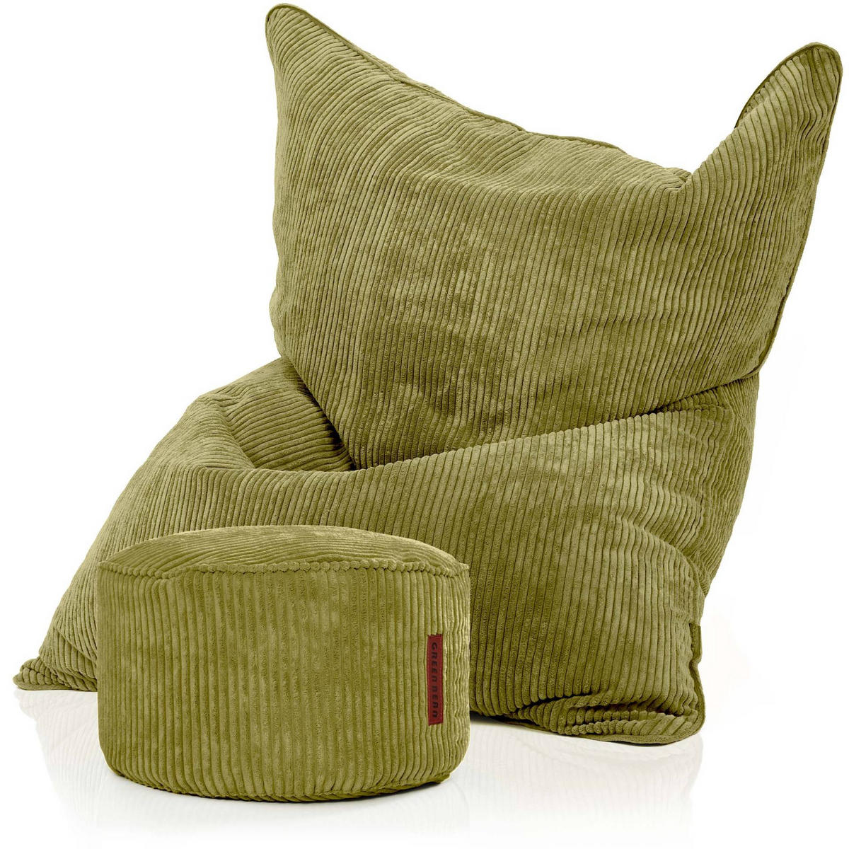 SITZSACK XXL "Square" + Pouf aus Cord - Grün, Textil (140/25/180cm) - Green Bean