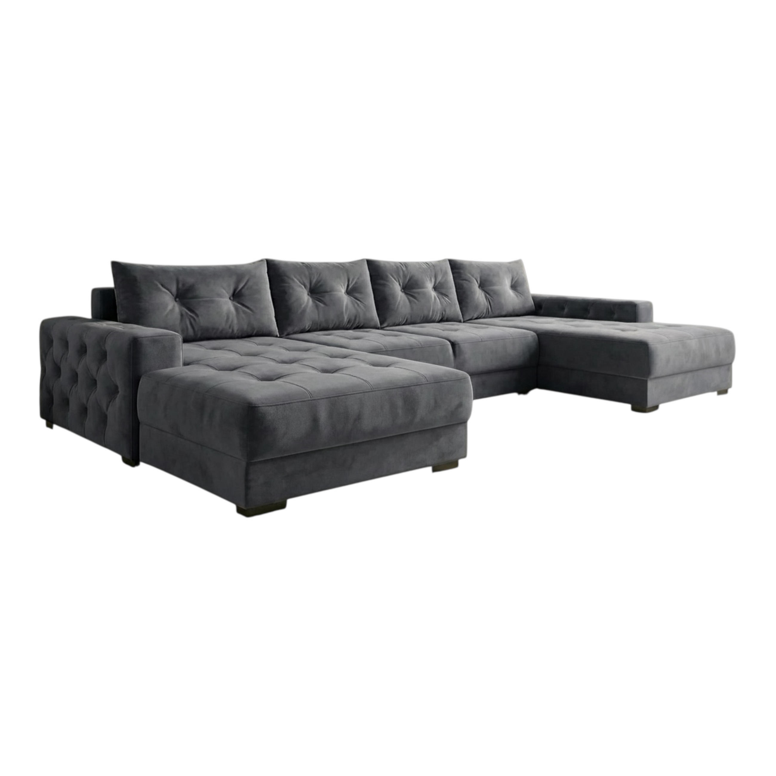 ECKSOFA MODENA 320 cm x 185 cm – Stoff: VELUTTO Anthracite 18 Farbe: Dunkelgrau - Dunkelgrau, Textil (320/185cm) - A&J MöbelLand