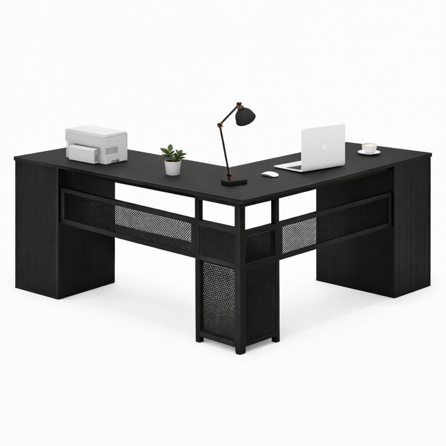 SCHREIBTISCH L-FORM mit Schubladen Eckschreibtisch 150 x 150 cm - Schwarz, Holzwerkstoff/Metall (150/150/76.2cm) - Quality Elegance