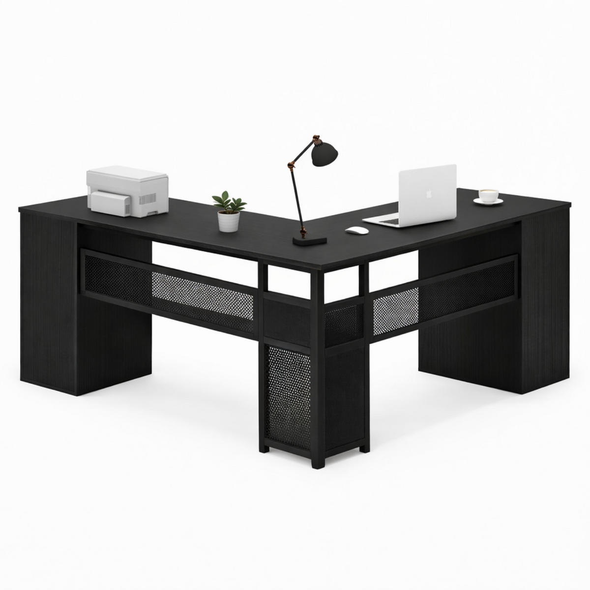 SCHREIBTISCH L-FORM mit Schubladen Eckschreibtisch 150 x 150 cm - Schwarz, Holzwerkstoff/Metall (150/150/76.2cm) - Quality Elegance