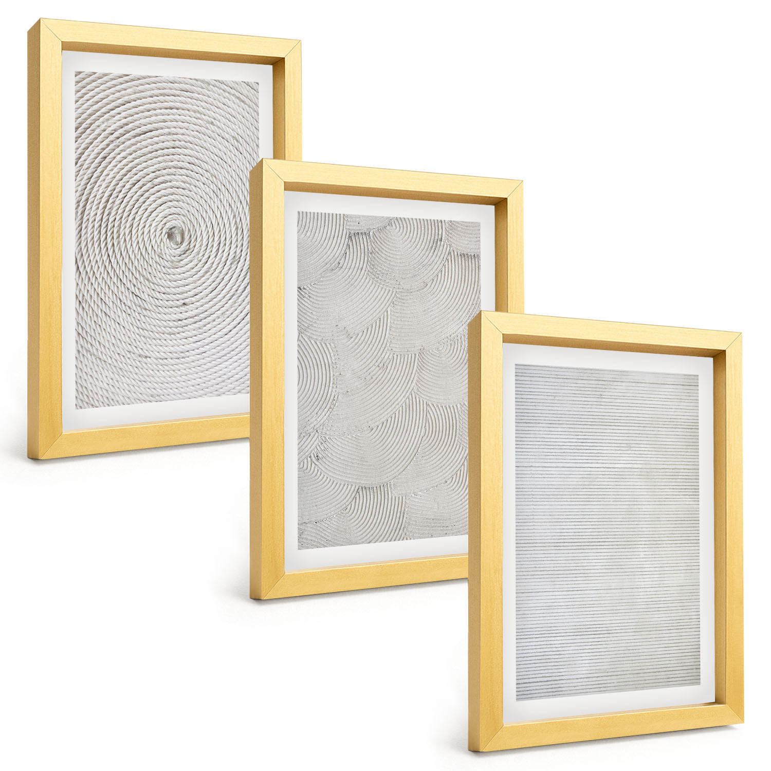 BILDER SET 3er Set - 20x30 cm Goldrahmen - Geometrische Kartonmuster - Goldfarben, Kunststoff (20/30cm) - TULUP