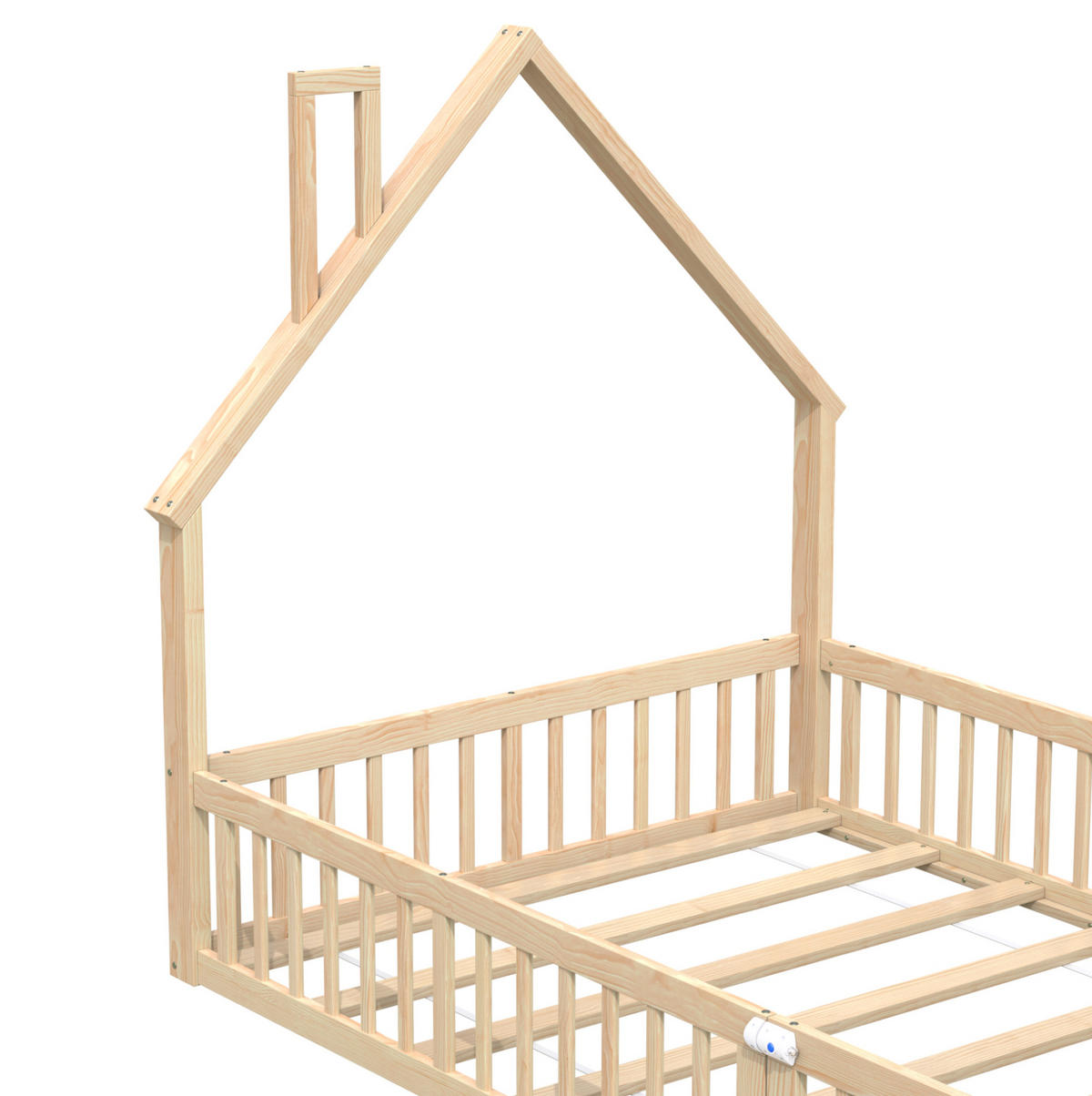 DĚTSKÁ postel z borovice a MDF 140x190 cm přírodní s roštem, bezpečnostním zábradlím a komínovým designem - přírodní, kompozitní dřevo (140/190cm) - Modfu