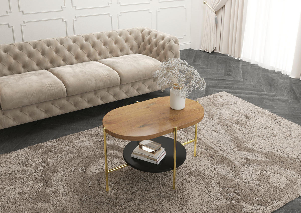 COUCHTISCH Arena Eiche, Gold, Oval - Eichefarben/Goldfarben, Holzwerkstoff/Metall (50/80/50cm) - Dancan
