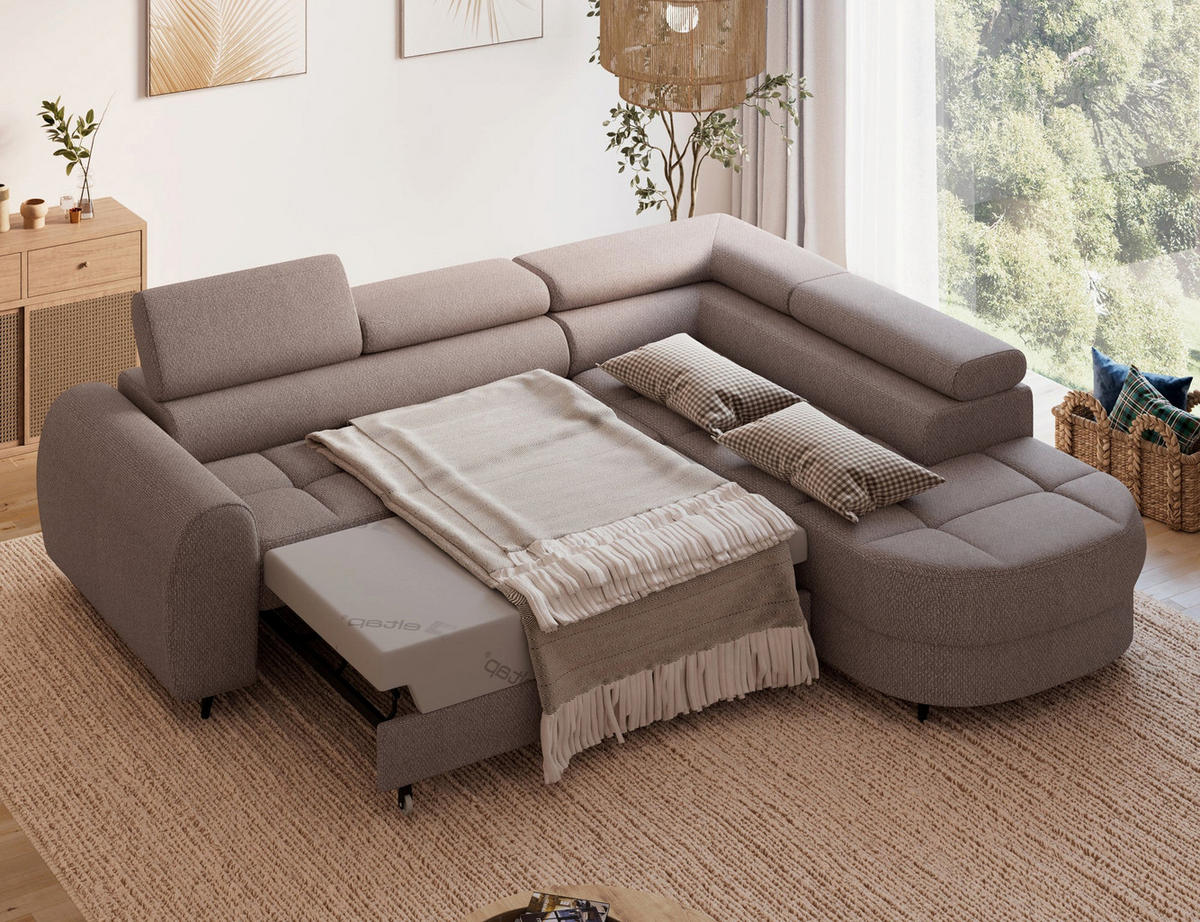 ECKSOFA Vesteria mit Schlaffunktion und Bettkasten – Modernes Design, verstellbare Kopfstützen und hoher Sitzkomfort - Braun, Kunststoff (279/72cm) - Wohnideebilder